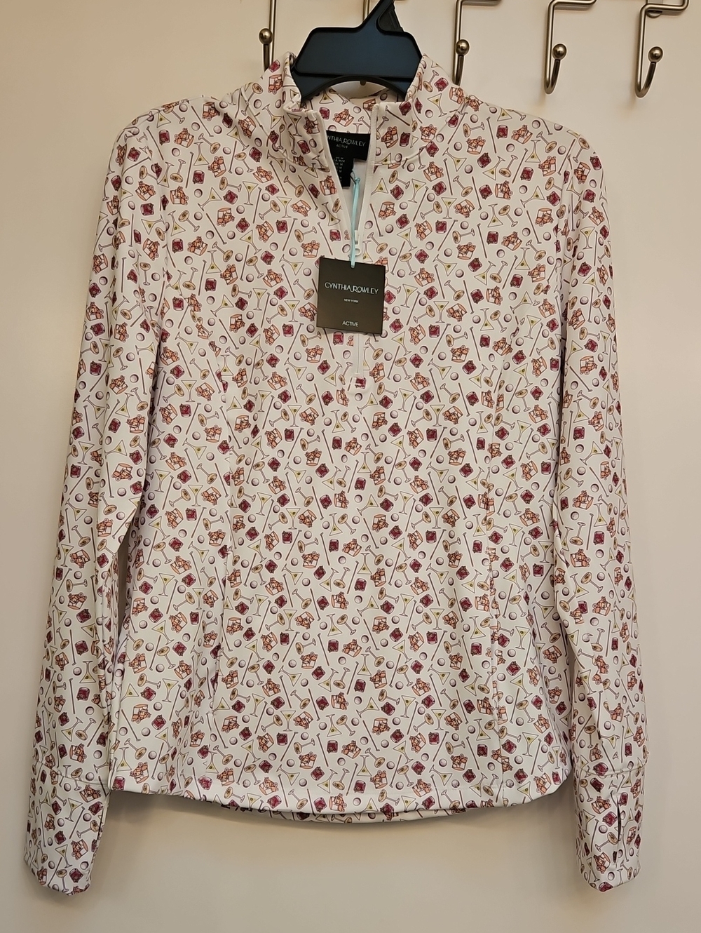 NWT Cynthia Rowley Active Golf 1/4 Zip Pullover Martini Print M Pockets